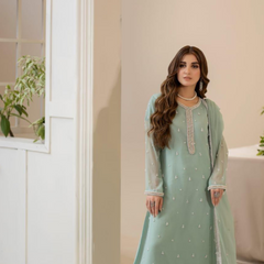 Luxury Embroidered Chiffon 3-Piece Suit – Golden Beige Glamour