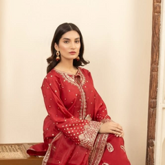Red Luxury Embroidered Chiffon 3-Piece Suit – Wedding Edition