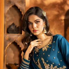 Midnight Navy Embroidered Chiffon 3-Piece Suit – Evening Elegance Edition