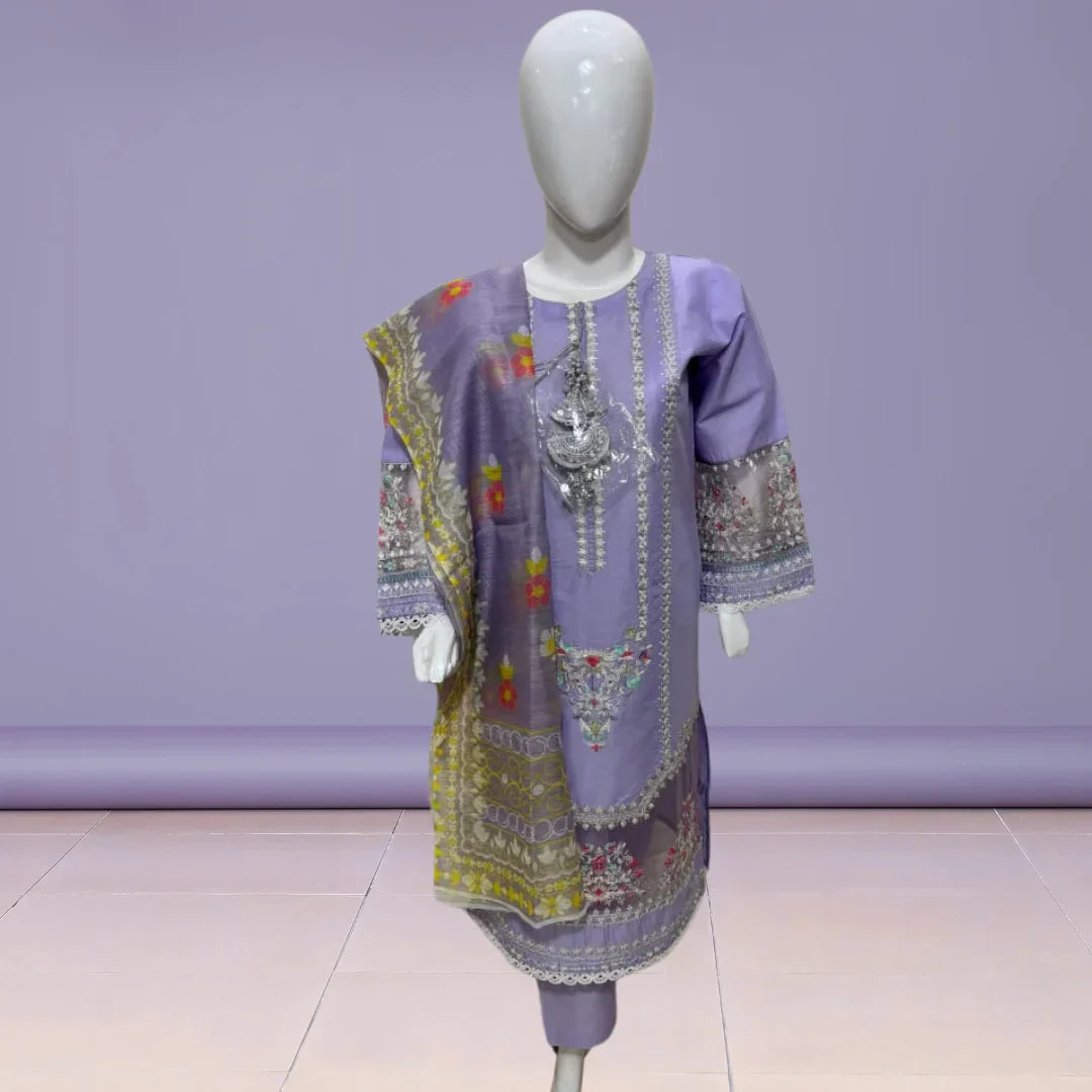 Royal Purple Embroidered Lawn 3-Piece Suit – Bold & Beautiful