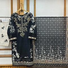 Black Embroidered Lawn 3-Piece Suit – Classic & Chic
