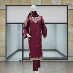 Embroidered Lawn 3-Piece Suit – Rosewood Elegance