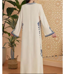 Embroidered Maxi Dress with Mustard Detailing