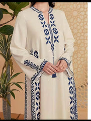 Embroidered Maxi Dress with Mustard Detailing