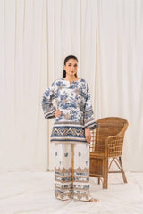 Elegant Blue & Beige Printed 2-Piece Lawn Set Johra