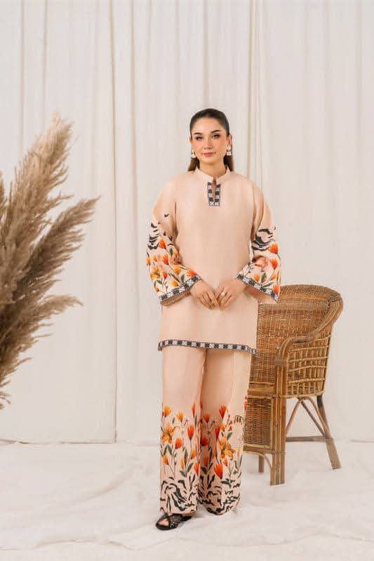 Nude Bloom – Elegant Peach & Floral Printed 2-Piece Lawn Set